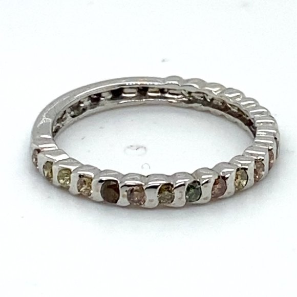 Fancy Colored Diamonds 1.02ct Solid 14K White Gold Eternity Ring - Picture 6 of 8